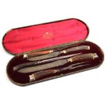 Cased Victorian silver mounted bone-handled five piece carving set, Sheffield 1899 Condition: One