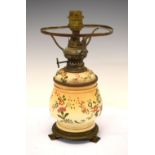 Zsolnay Pecs-style gilt metal mounted ceramic lamp base, 26cm high overall Condition: Loss of