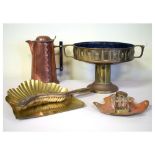 Collection of early 20th Century metalware to include Arts & Crafts copper covered jug, Jugendstil