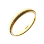 22ct gold wedding band, size O, 7.2g gross approx Condition: **Due to current lockdown conditions,