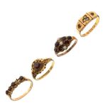 Four assorted gold dress rings, 1 x 18ct, 1 x 15ct, and 2 x 9ct, 7.1g gross approx (4) Condition: