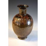 Studio Pottery - Stoneware vase with tenmoku glaze and inscribed decoration, probably