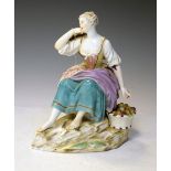 Late 19th/early 20th Century Continental porcelain figure, bears crossed swords mark verso, 21cm