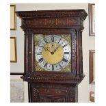 Late 18th Century brass square dial longcase clock, case with later carved decoration, 195cm high