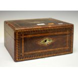 Victorian walnut and mother-of-pearl inlaid box with hinged cover, 14.5cm high x 29.5cm wide