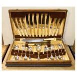 Oak cased canteen of cutlery Condition: Contents not checked for completeness, light scratches