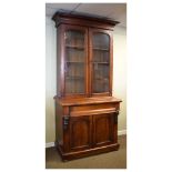 Victorian mahogany two-section bookcase, 127cm x 107cm Condition: Loss of veneer, with splits and