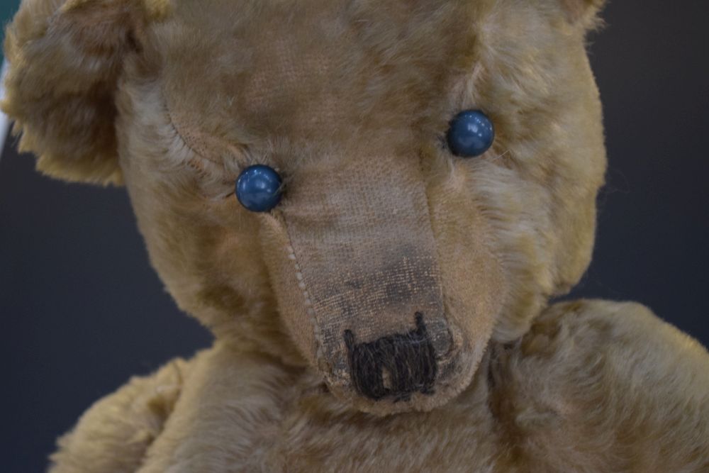 Early 20th Century golden mohair teddy bear, 60cm high Condition: Loss of mohair in places, would - Image 5 of 9