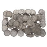 Coins - Quantity of mainly half silver George V to George VI shillings, 500g approx Condition: