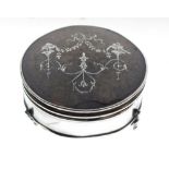 George V silver dressing table box with tortoiseshell and piquework lid, 7.5cm wide Condition: