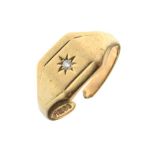 Gentleman's 9ct gold signet ring, gypsy-set central diamond, shank cut, 5g gross approx Condition: