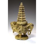 20th Century Asian soapstone incense burner, 27cm high Condition: Apparent loss to tip of finial,