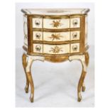 Italian style cream and gold painted bombe chest of drawers, 65cm x 37cm x 85cm Condition: Areas