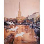 Dennis Lewis - Signed limited print 'St Mary Redcliffe and The Three Swans', signed lower right,