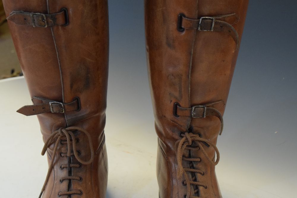 Pair of vintage brown leather riding boots with trees Condition: Scratches and wear to the - Image 6 of 10