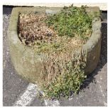 D shaped stone garden trough, 46.5cm x 45cm x 21cm Condition: One side has a crack running from