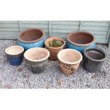 Quantity of glazed garden planters, together with a large terracotta flower pot (7) Condition: