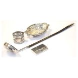 Quantity of silver and white metal items to include; William IV silver and baleen handled punch