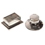 George V silver capstan inkwell, Birmingham 1910, 6.8cm diameter, together with an early 20th