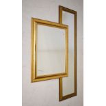 Rectangular gilt framed wall mirror, 132cm x 40cm wide, together with a smaller square mirror,