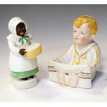 German ceramic wall pocket modelled as a young boy, together with a porcelain nightlight shade, 11cm