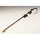 Vintage keepers alarm, cast and wrought iron, stem with cast-iron weight and hinged trap, 12 bore
