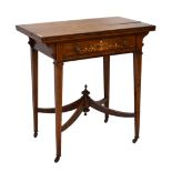 Edwardian inlaid rosewood writing desk with fold-over top, 74cm x 71.5cm wide Condition: Light