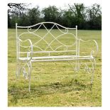 Modern metal work garden bench with scroll ends, 110cm wide Condition: **Due to current lockdown