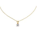 18ct gold, platinum and solitaire diamond pendant, the stone approx 4.9mm diameter x 3mm deep,