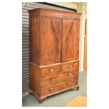 George III mahogany linen press, having two short and two drawers, 201cm high x 118cm wide