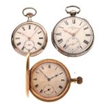 Silver-cased open-face pocket watch, retailer Denman Newgate Street 399, with white Roman dial and