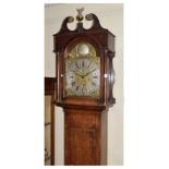 George III oak cased eight day brass dial longcase clock, subsidiary at 'XII' and date at 'VI',