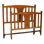 Early 20th Century Art Nouveau influence 4' mahogany bed frame with runners Condition: Numerous