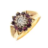 18ct gold, diamond and ruby cluster ring, size N, 7g gross approx Condition: General condition