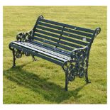 Aluminium garden bench with scroll ends decorated with nasturtiums, 128cm wide Condition: Some