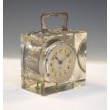 Junghans glass cased desk clock, 8cm high excluding handle Condition: Movement not guaranteed or