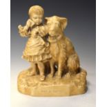 Late 19th/early 20th Century Parian figure of a child with dog, bears the motto 'Don't be greedy',