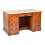 Victorian walnut twin pedestal desk, inset writing panel, 75cm x 127cm x 61cm approx Condition:
