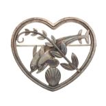 Arno Malinowski for Georg Jensen - 'Dolphins' brooch style 312, in heart-shaped frame, import