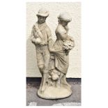 Modern composition stone effect garden statue of two figures, 89cm high Condition: **Due to