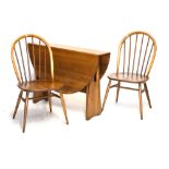 Ercol Golden Dawn Windsor gateleg table, 74cm high, together with a pair of chairs Condition: