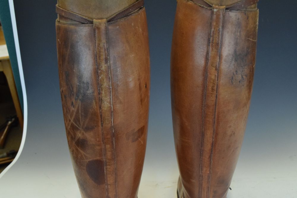 Pair of vintage brown leather riding boots with trees Condition: Scratches and wear to the - Image 2 of 10