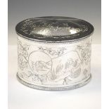 Elkington & Co silver-plated biscuit barrel having bird/tree top scene decoration, 8cm high x 12cm