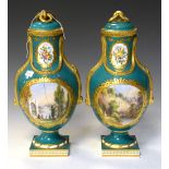 Pair of mid 19th Century Coalbrookdale gilt decorated covered pedestal vases, 29cm high Condition: