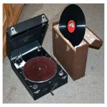 Picnic gramophone, together with a quantity of records Condition: Not tested or guaranteed for