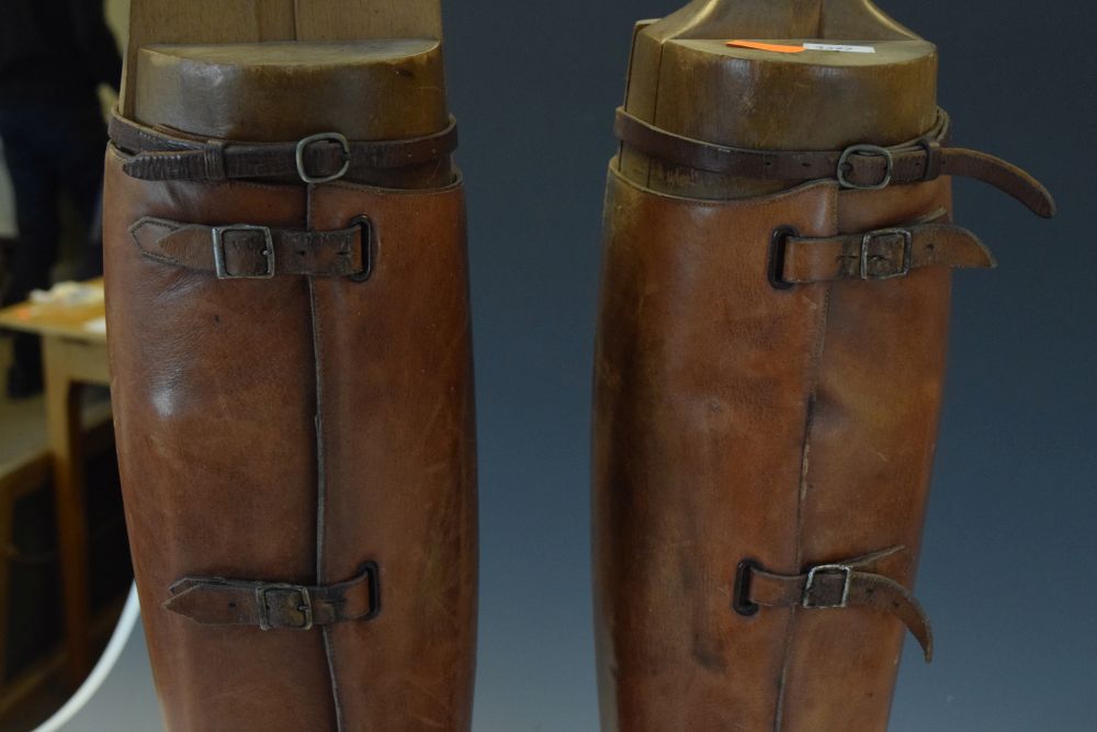Pair of vintage brown leather riding boots with trees Condition: Scratches and wear to the - Image 7 of 10