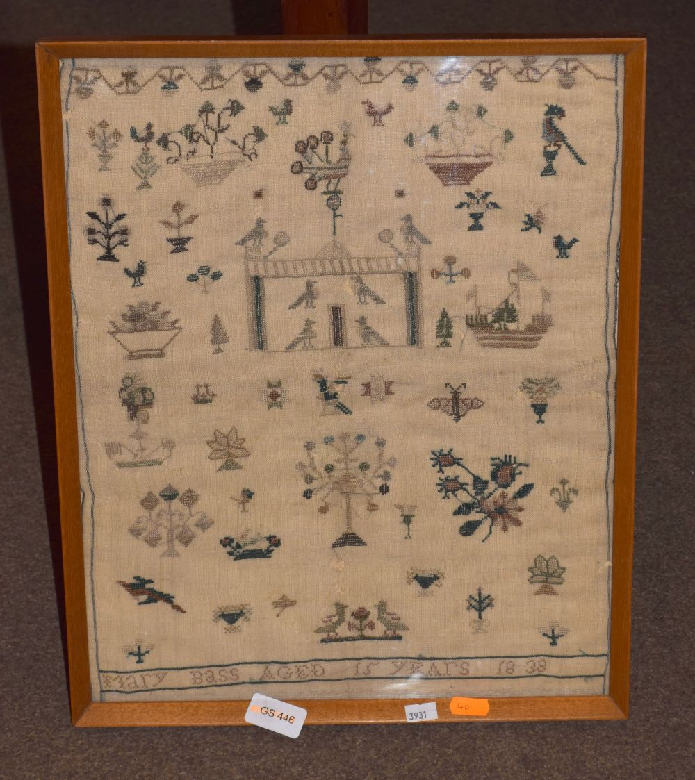 Needlework sampler worked in petit point by Mary Bass, 1838, 42.5cm x 34cm Condition: Some holes - Image 2 of 7