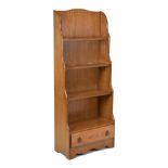 Grangemoor oak waterfall bookcase fitted one drawer to base, 61.5cm x 30cm x 153cm high Condition: