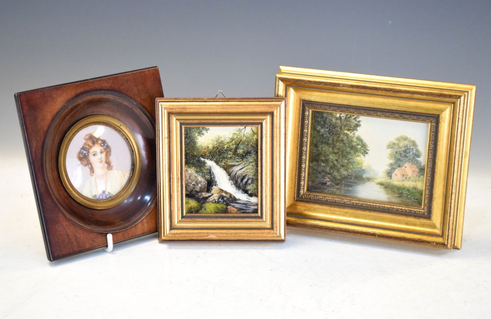 Two Robert Hughes portrait miniatures - 'The House by the River', and 'The Waterfall', together with