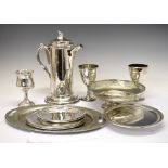 Quantity of silver plated items to include Communion flagon, tazza etc Condition: Some wear to the